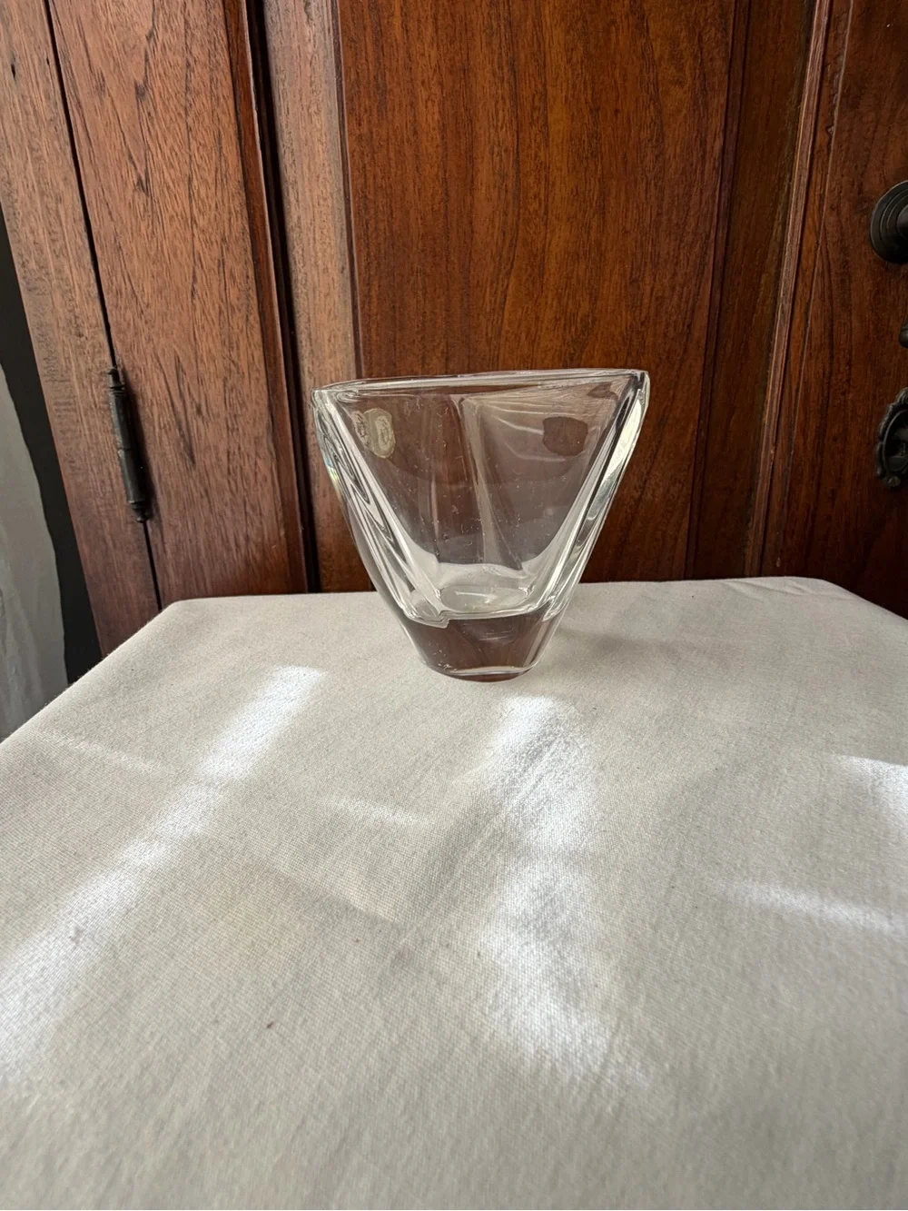 Val St Lambert Belgium Crystal Small Bud Vase Clear Geometric Art Glass Vase